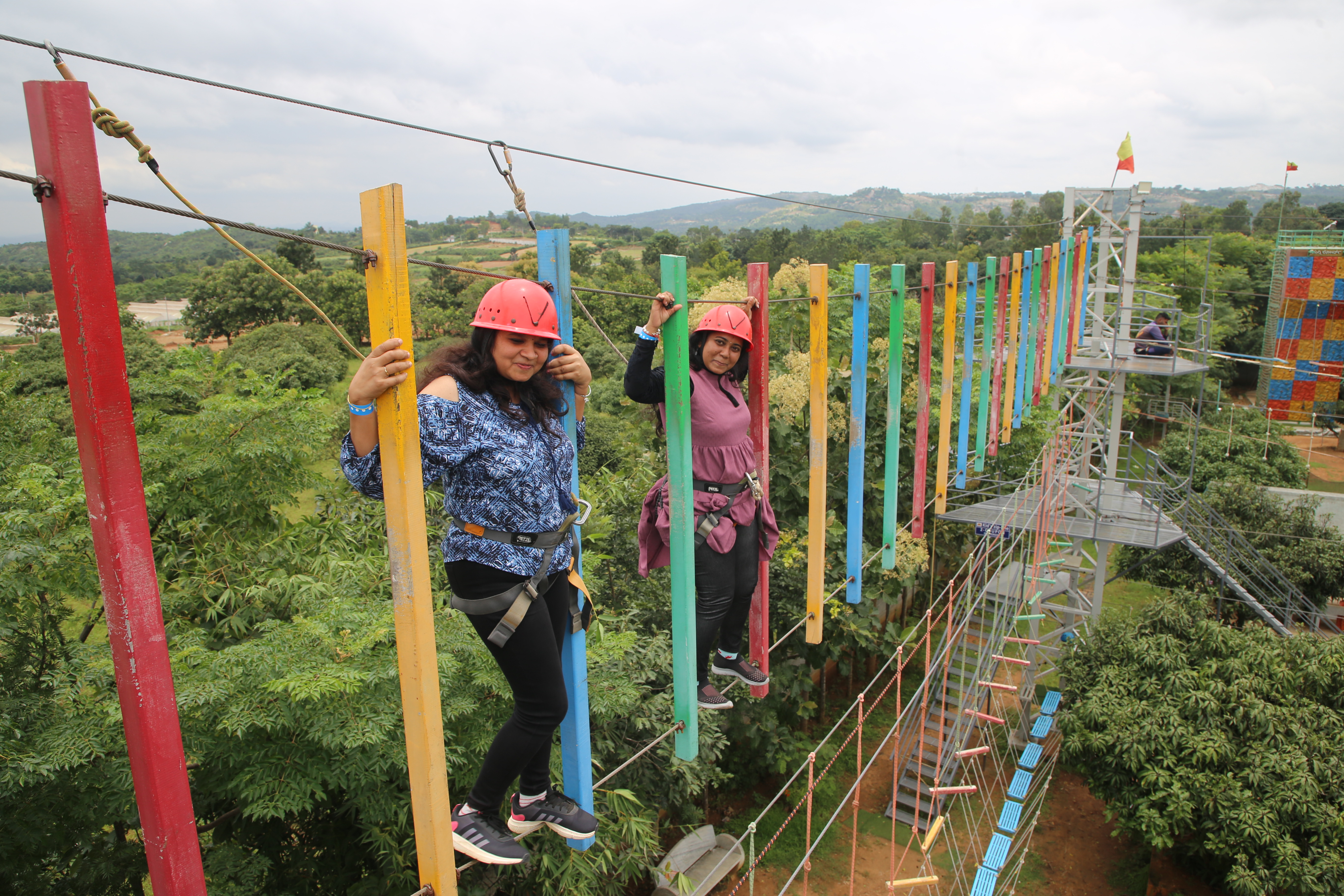 High rope bridge adventure activity at Suggee Resort Bangalore